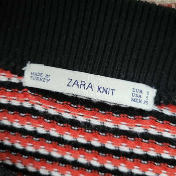 Zara knit skirt small funky 70s 60s orange black white geometric stripe mini - Picture 3 of 4